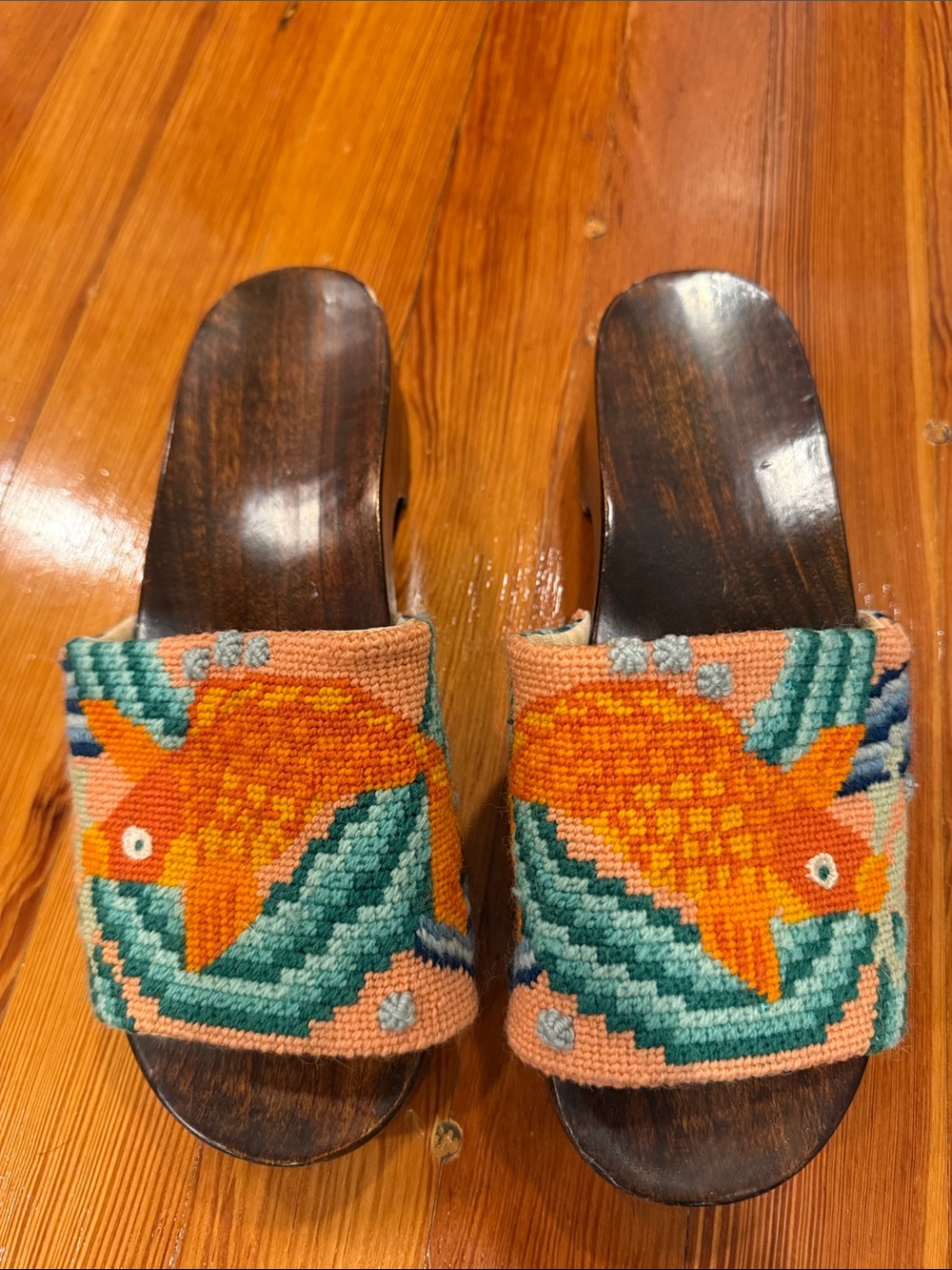 Embroidered Fish Vintage handcrafted Slide Sandals